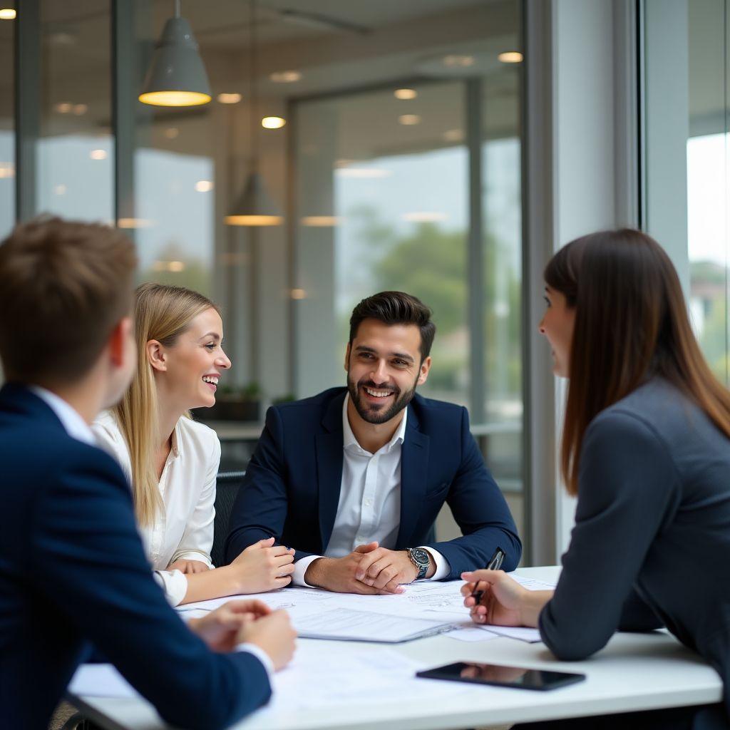 Reunión de consultores empresariales con clientes